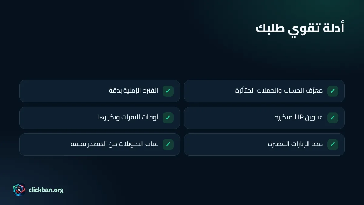 قائمة الأدلة المطلوبة لطلب استرداد النقرات الوهمية من جوجل